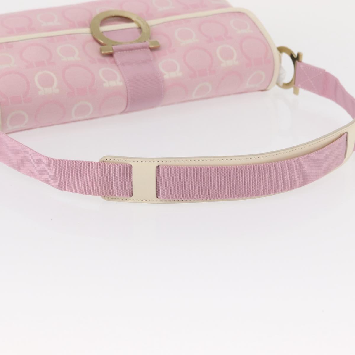 Salvatore Ferragamo Gancini Shoulder Bag Canvas Pink Gold Auth bs30965