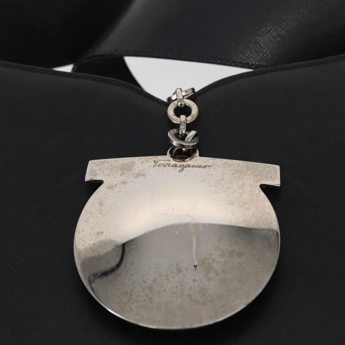 Salvatore Ferragamo Gancini Shoulder Bag Leather Black Silver Auth bs30966