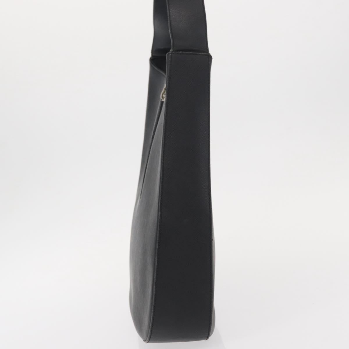 Salvatore Ferragamo Gancini Shoulder Bag Leather Black Silver Auth bs30966