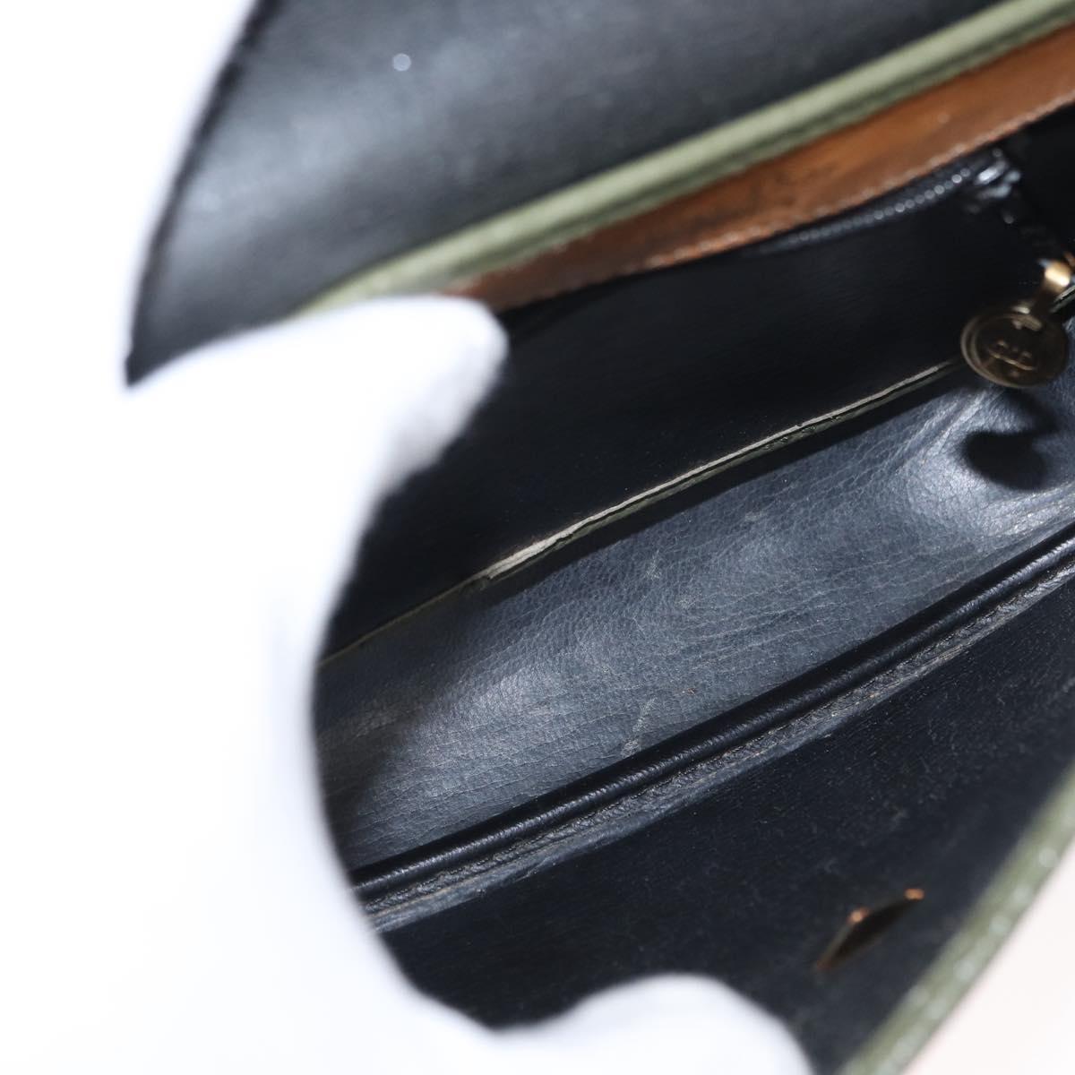 Christian Dior Shoulder Bag Leather Green gold Auth bs30968