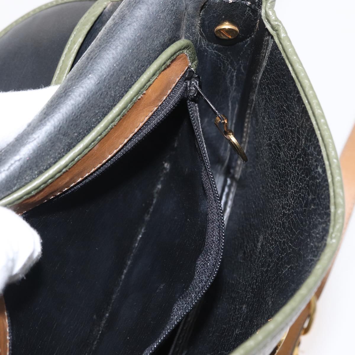 Christian Dior Shoulder Bag Leather Green gold Auth bs30968