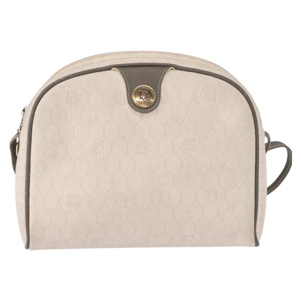 Christian Dior Honeycomb Canvas Shoulder Bag PVC White gold Auth bs30970