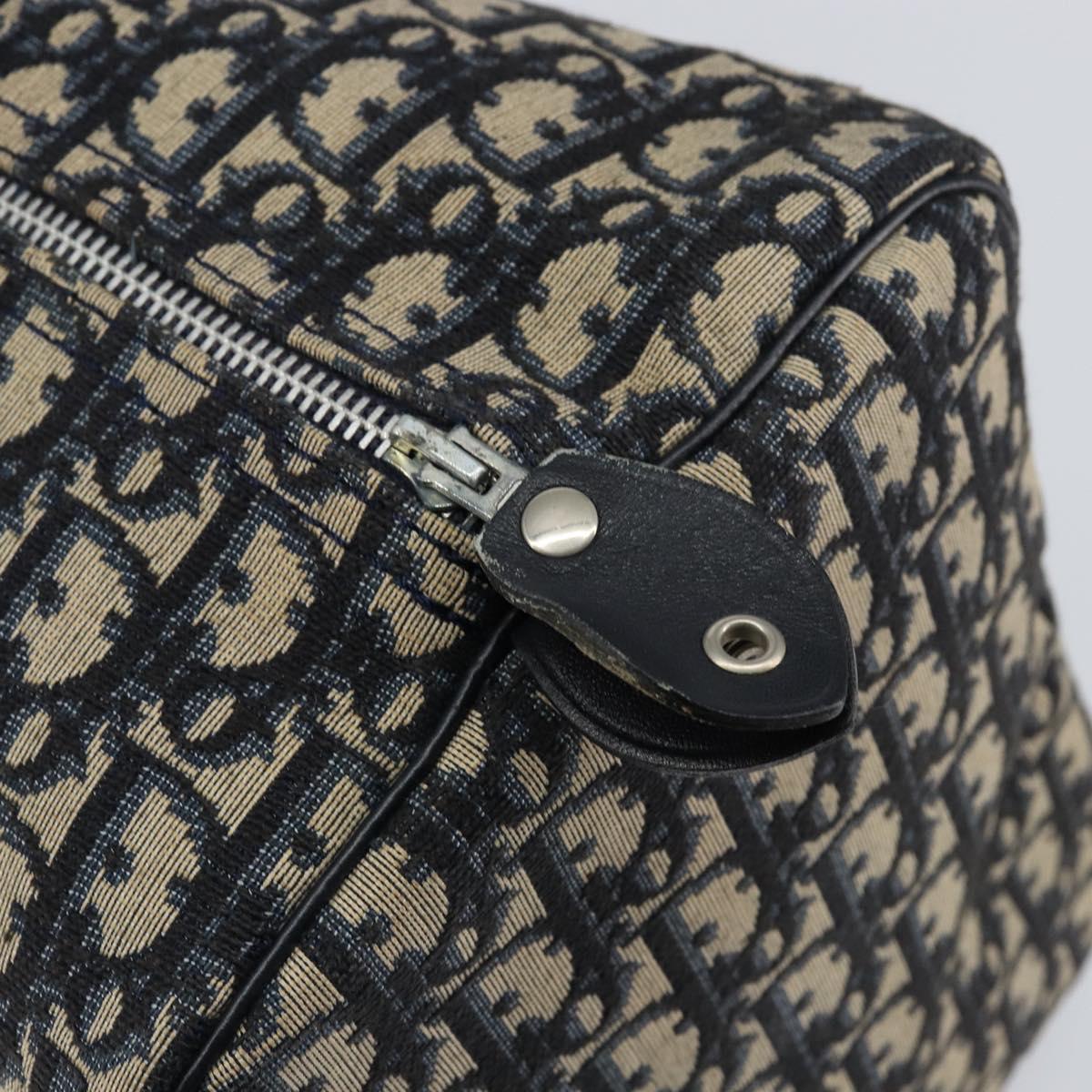 Christian Dior Trotter Canvas Boston Bag Navy Silver Auth bs30972
