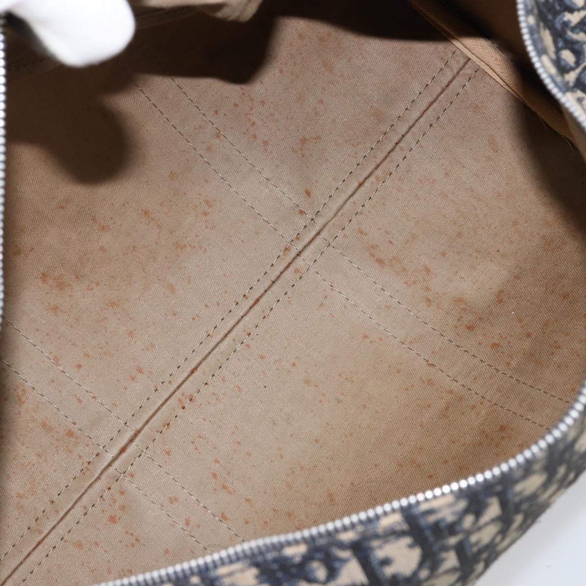 Christian Dior Trotter Canvas Boston Bag Navy Silver Auth bs30972