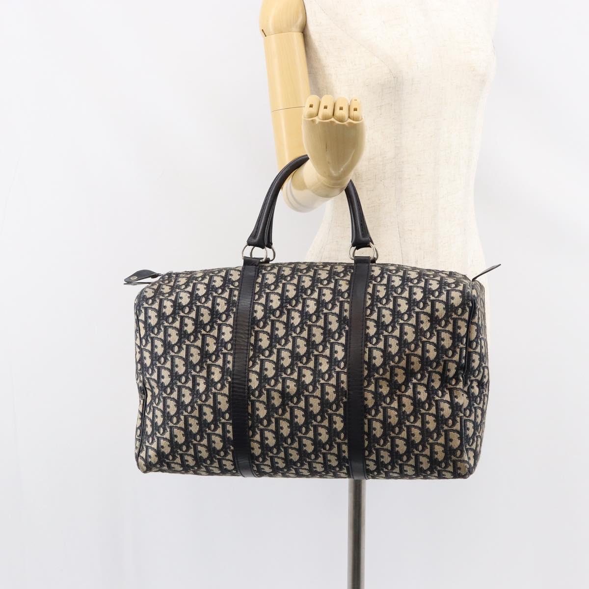 Christian Dior Trotter Canvas Boston Bag Navy Silver Auth bs30972