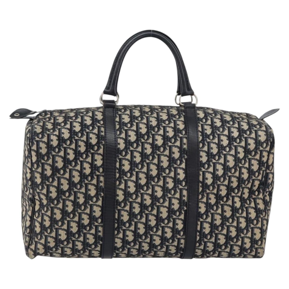 Christian Dior Trotter Canvas Boston Bag Navy Silver Auth bs30972