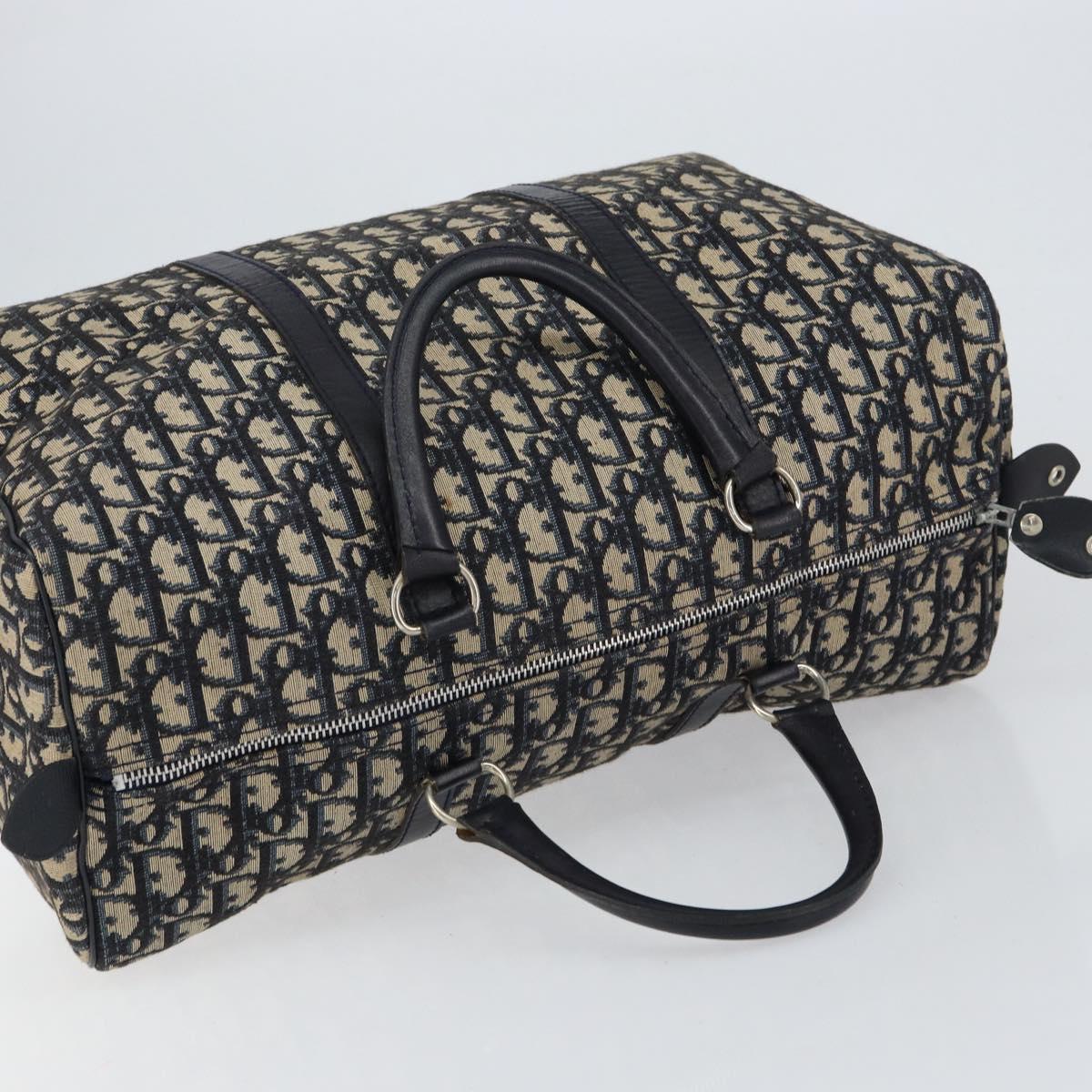 Christian Dior Trotter Canvas Boston Bag Navy Silver Auth bs30972