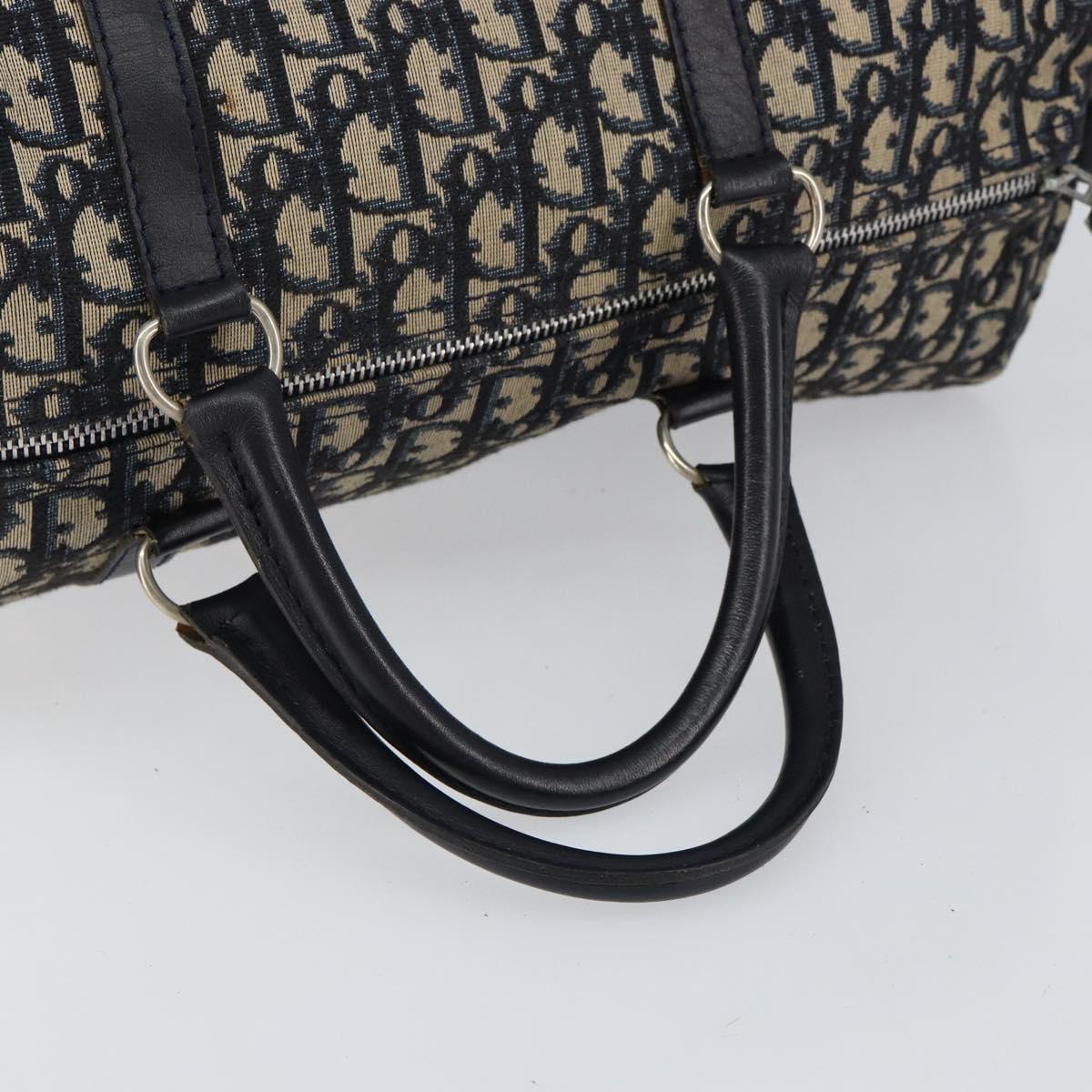 Christian Dior Trotter Canvas Boston Bag Navy Silver Auth bs30972