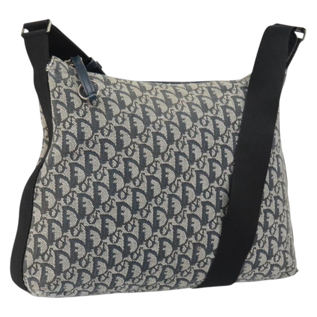Christian Dior Trotter Canvas Shoulder Bag Navy Silver Auth bs30973
