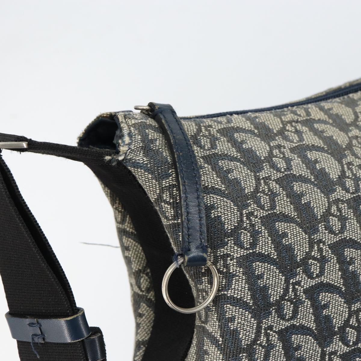 Christian Dior Trotter Canvas Shoulder Bag Navy Silver Auth bs30973