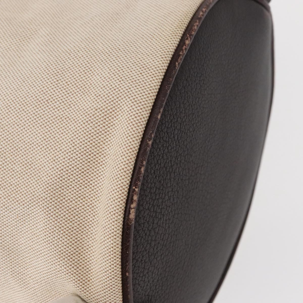 HERMES Sac Marine Recife MM Shoulder Bag Canvas Leather Beige Auth bs30975