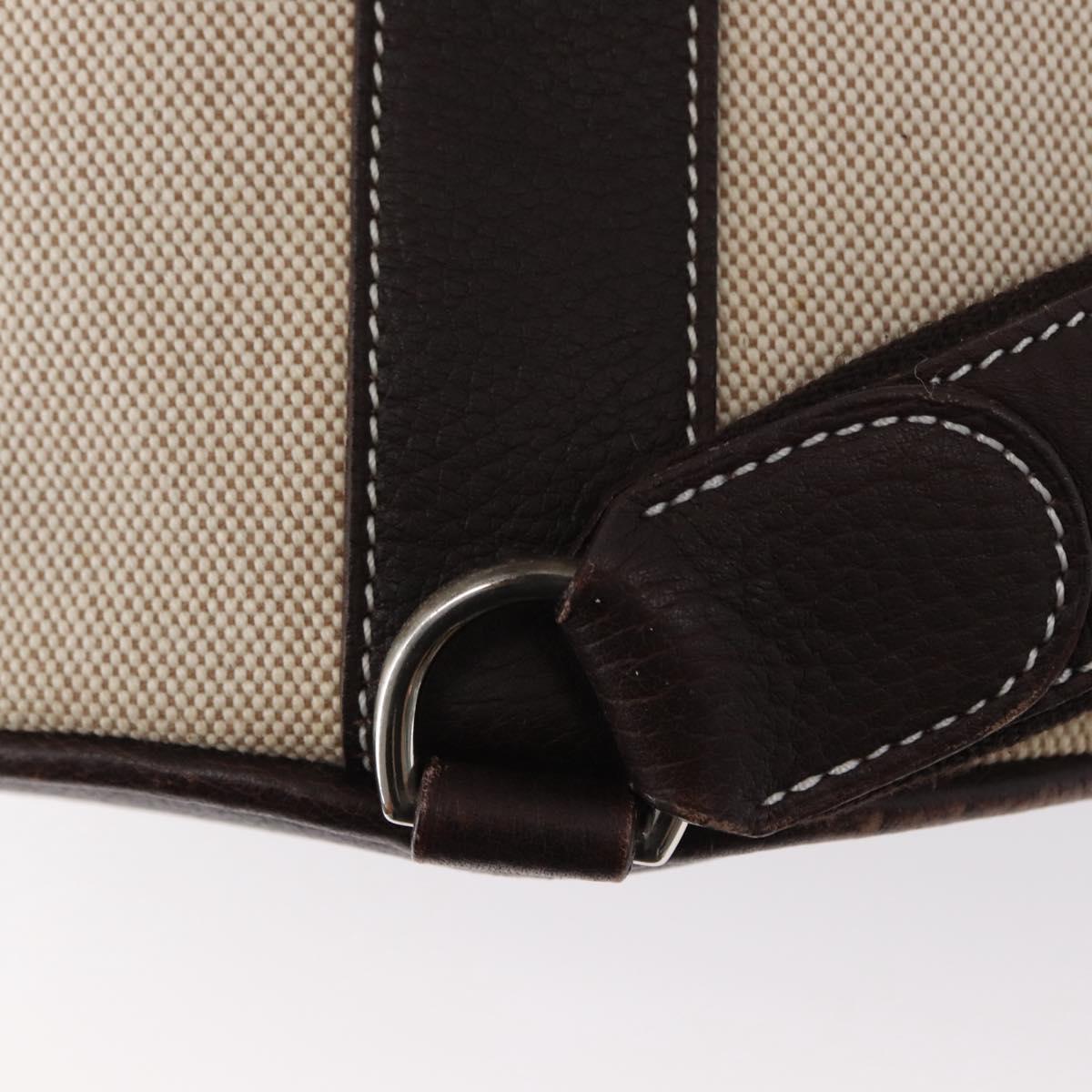 HERMES Sac Marine Recife MM Shoulder Bag Canvas Leather Beige Auth bs30975