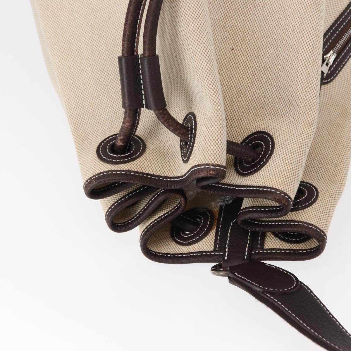 HERMES Sac Marine Recife MM Shoulder Bag Canvas Leather Beige Auth bs30975