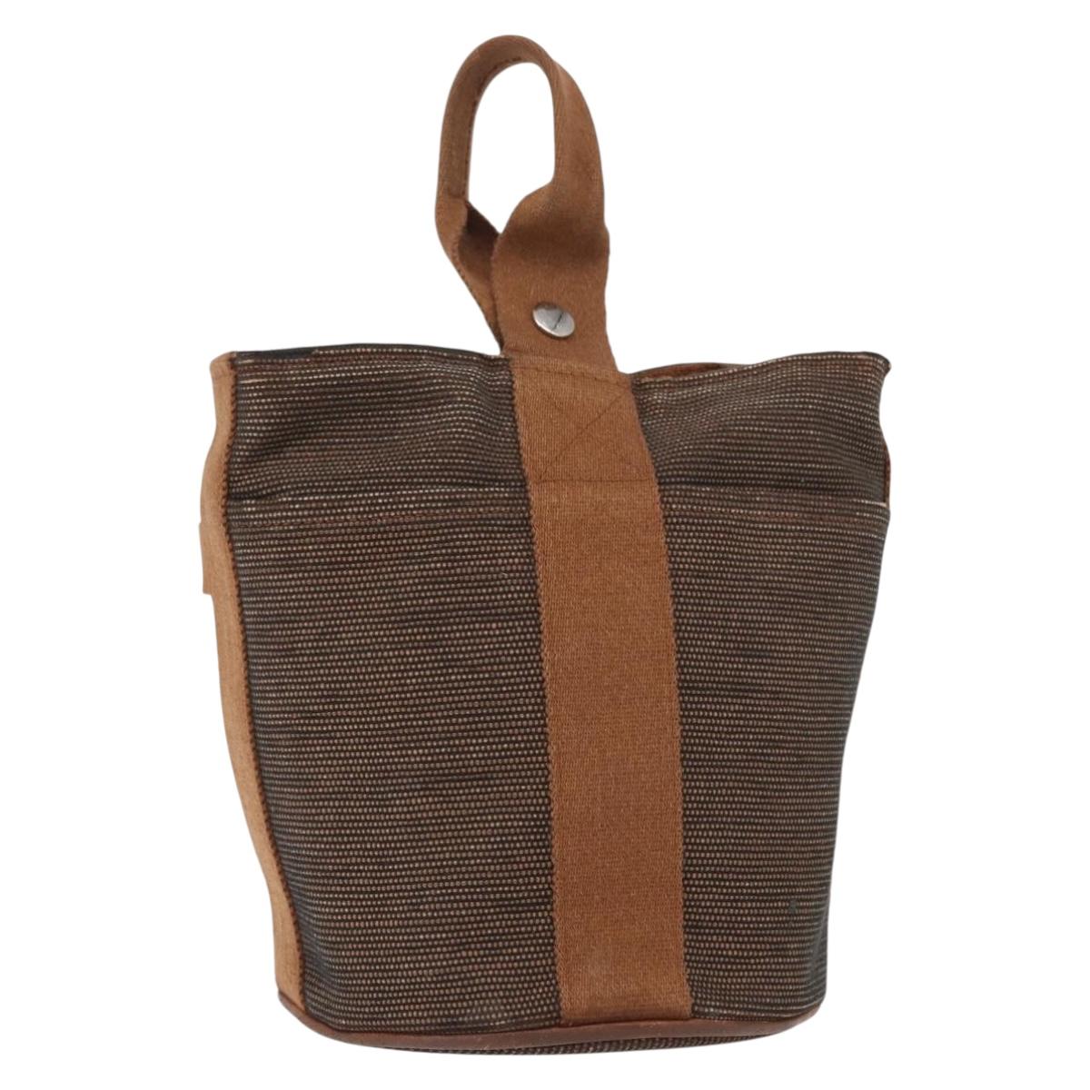 HERMES Sakso PM Hand Bag Canvas Brown Auth bs30976
