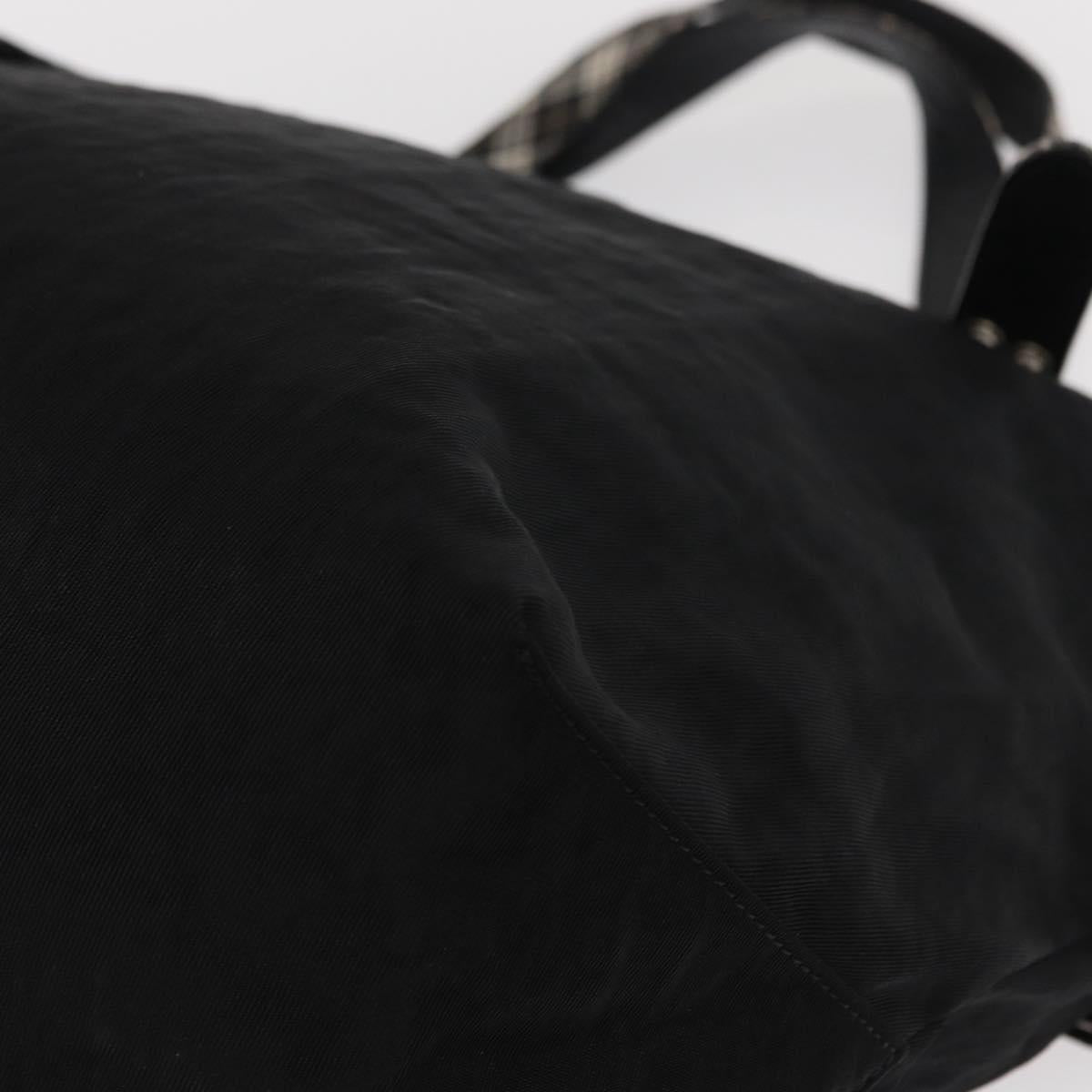 BURBERRY Blue Label Tote Bag Nylon Black Silver Auth bs30978