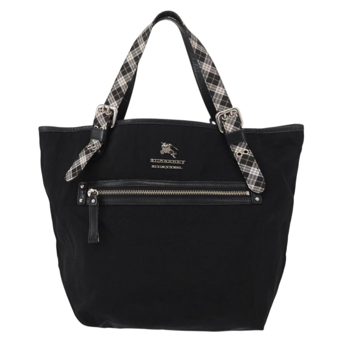 BURBERRY Blue Label Tote Bag Nylon Black Silver Auth bs30978