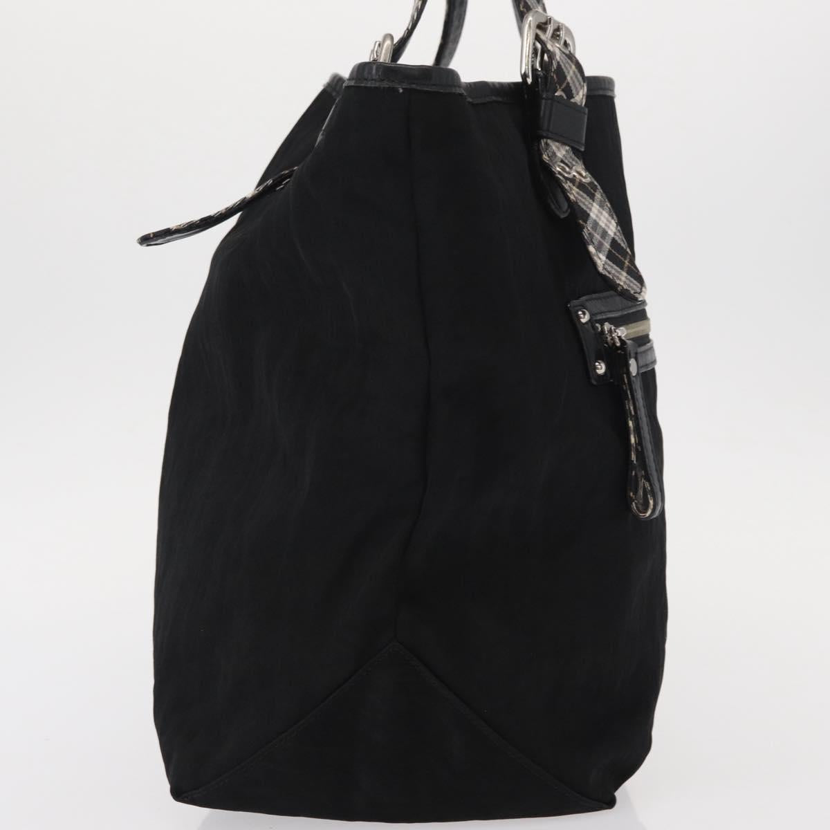 BURBERRY Blue Label Tote Bag Nylon Black Silver Auth bs30978