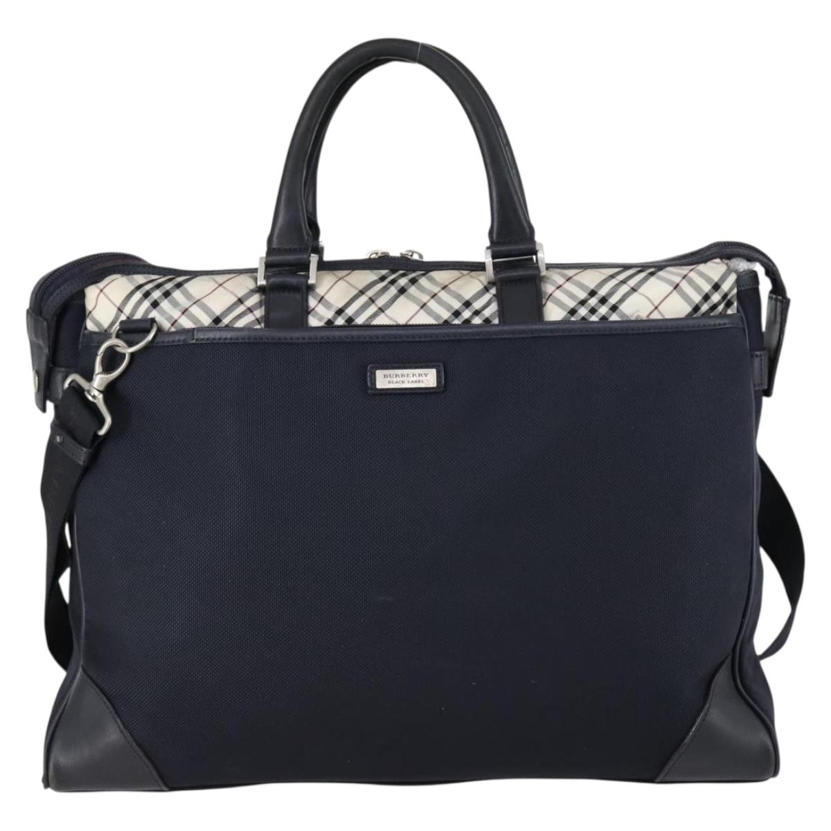 BURBERRY Black Label Business Bag Nylon 2way Black Silver Auth bs30979
