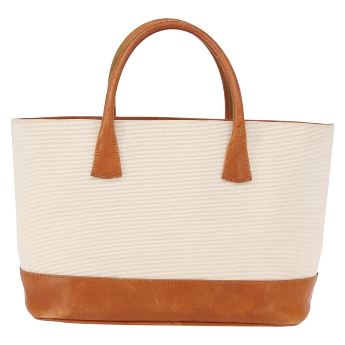 BURBERRY Hand Bag Canvas White Auth bs30981