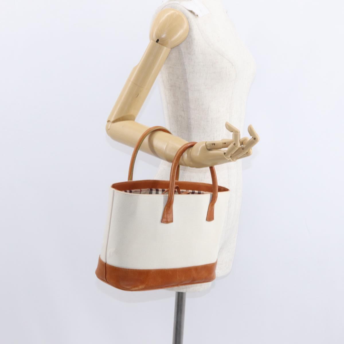 BURBERRY Hand Bag Canvas White Auth bs30981