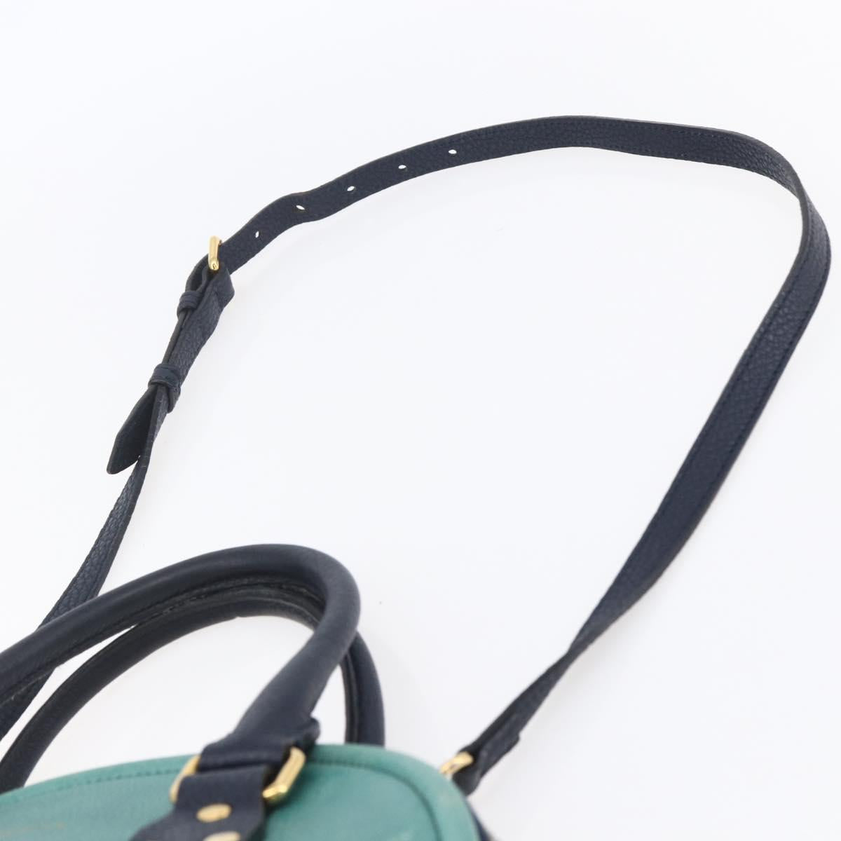 BURBERRY Hand Bag Leather 2way Navy Gold Auth bs30983