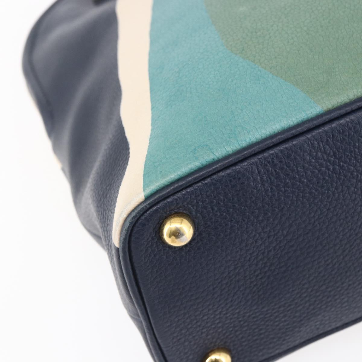 BURBERRY Hand Bag Leather 2way Navy Gold Auth bs30983