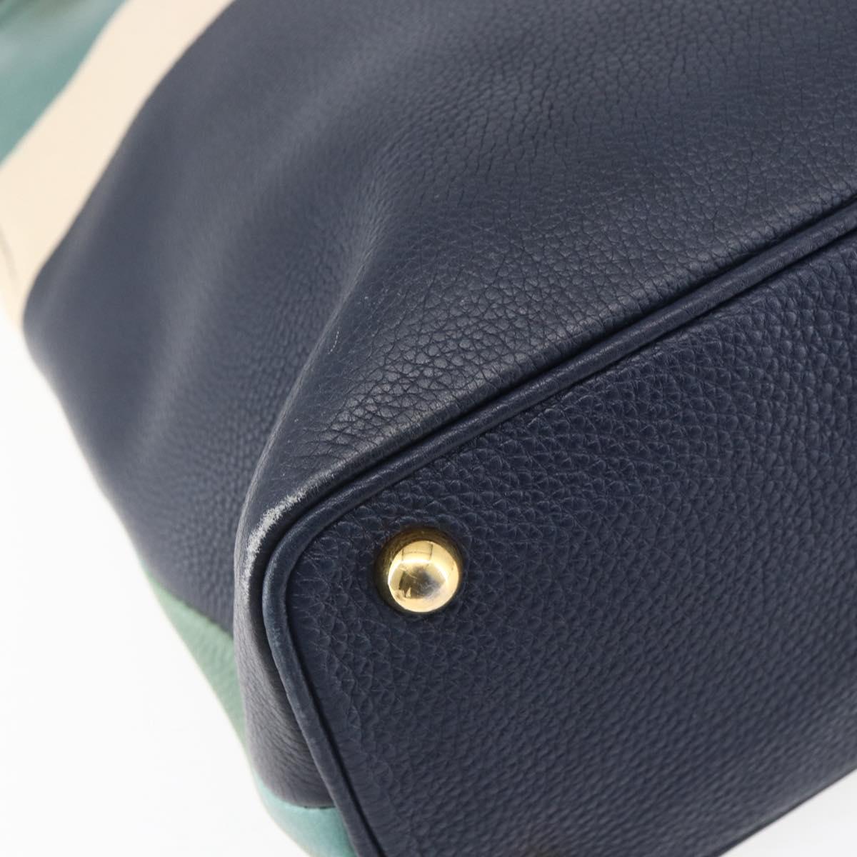 BURBERRY Hand Bag Leather 2way Navy Gold Auth bs30983