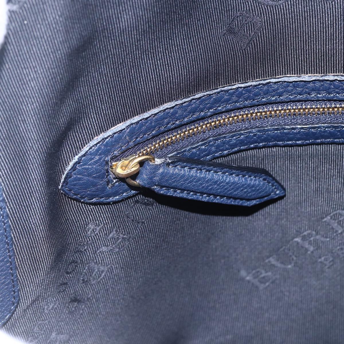 BURBERRY Hand Bag Leather 2way Navy Gold Auth bs30983