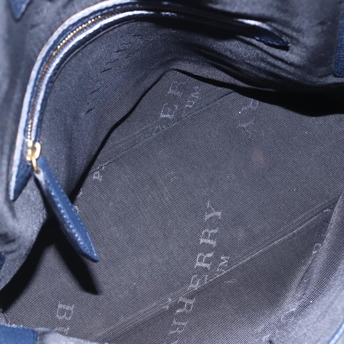 BURBERRY Hand Bag Leather 2way Navy Gold Auth bs30983