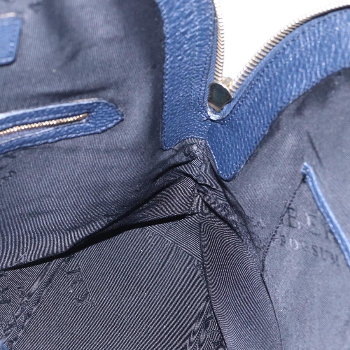 BURBERRY Hand Bag Leather 2way Navy Gold Auth bs30983