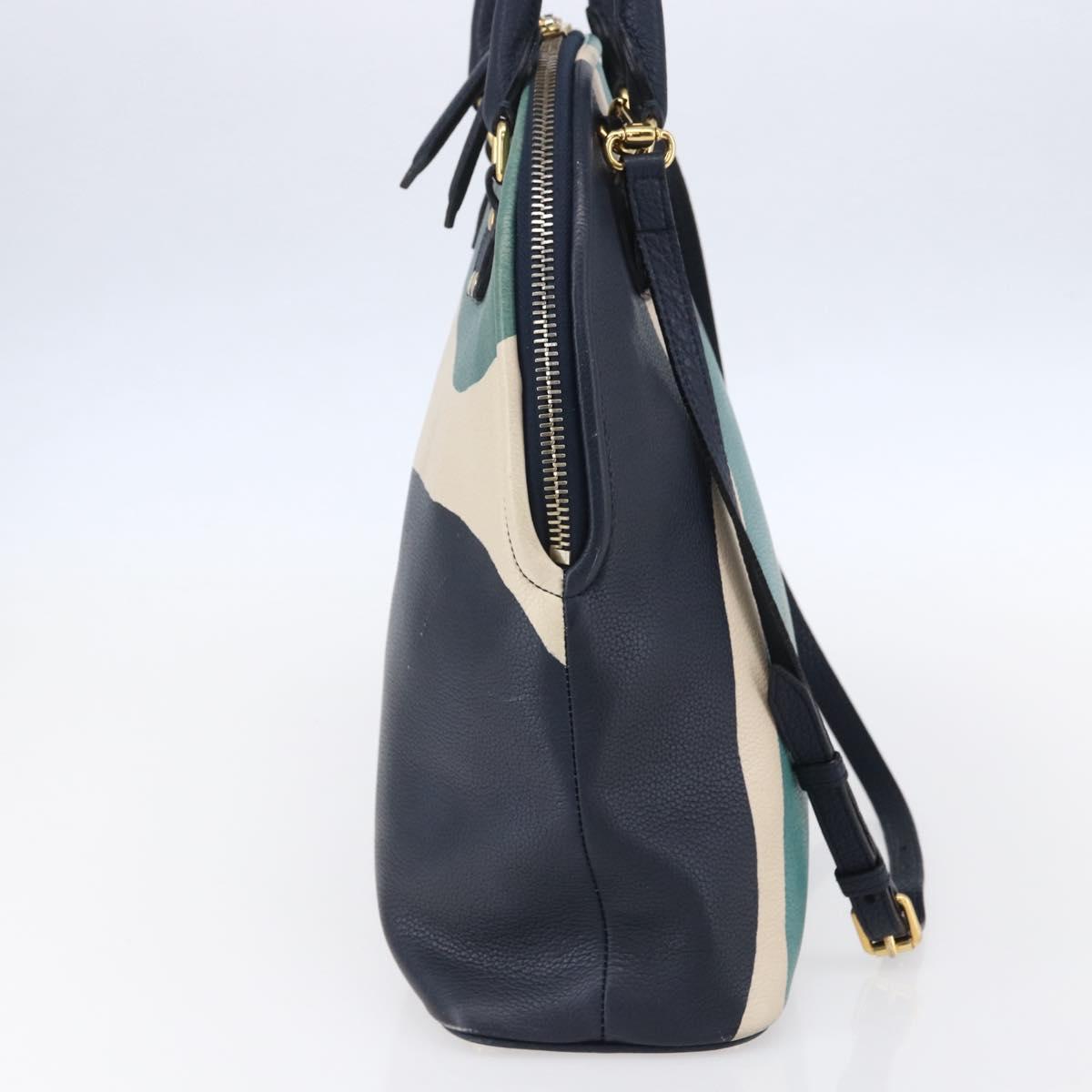 BURBERRY Hand Bag Leather 2way Navy Gold Auth bs30983