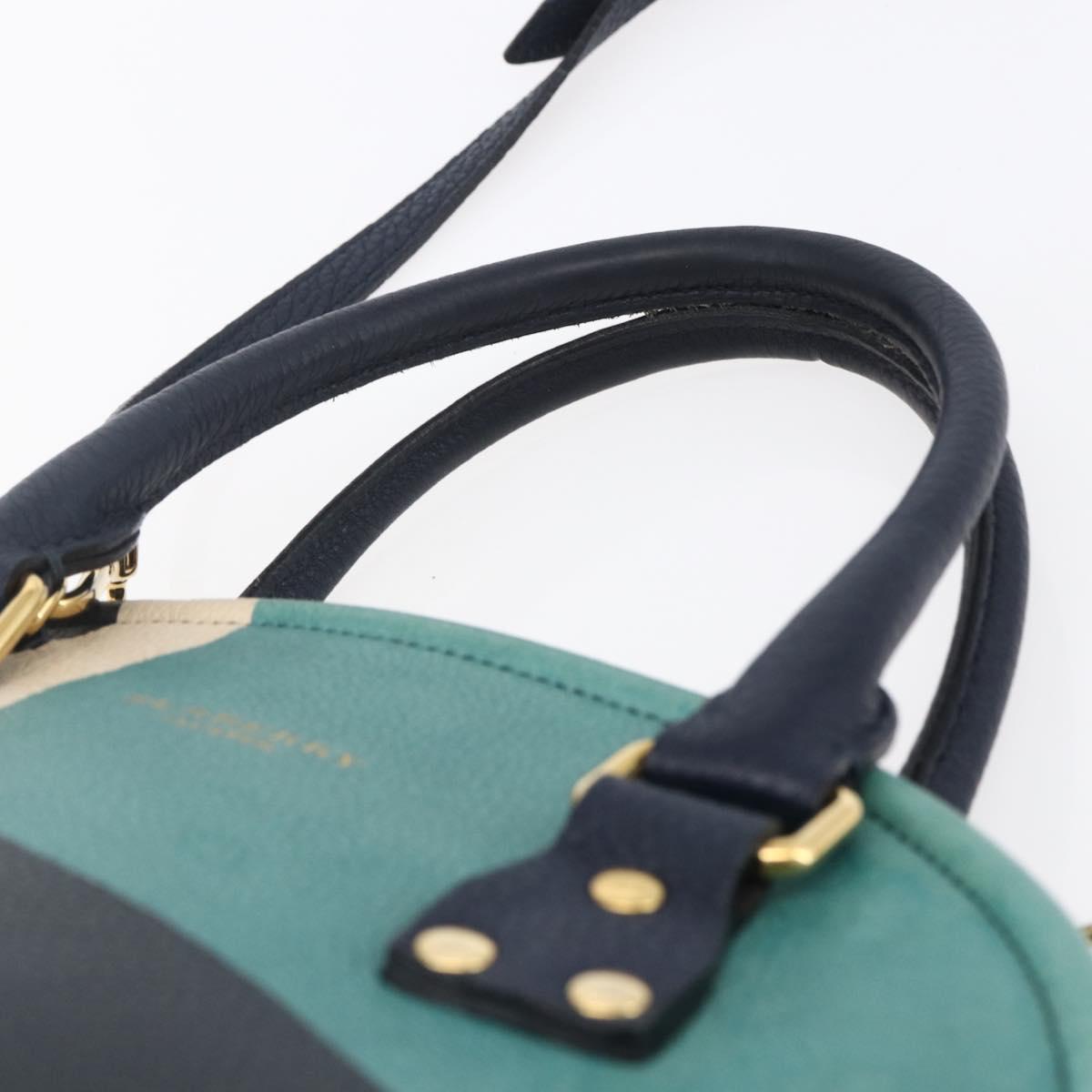 BURBERRY Hand Bag Leather 2way Navy Gold Auth bs30983