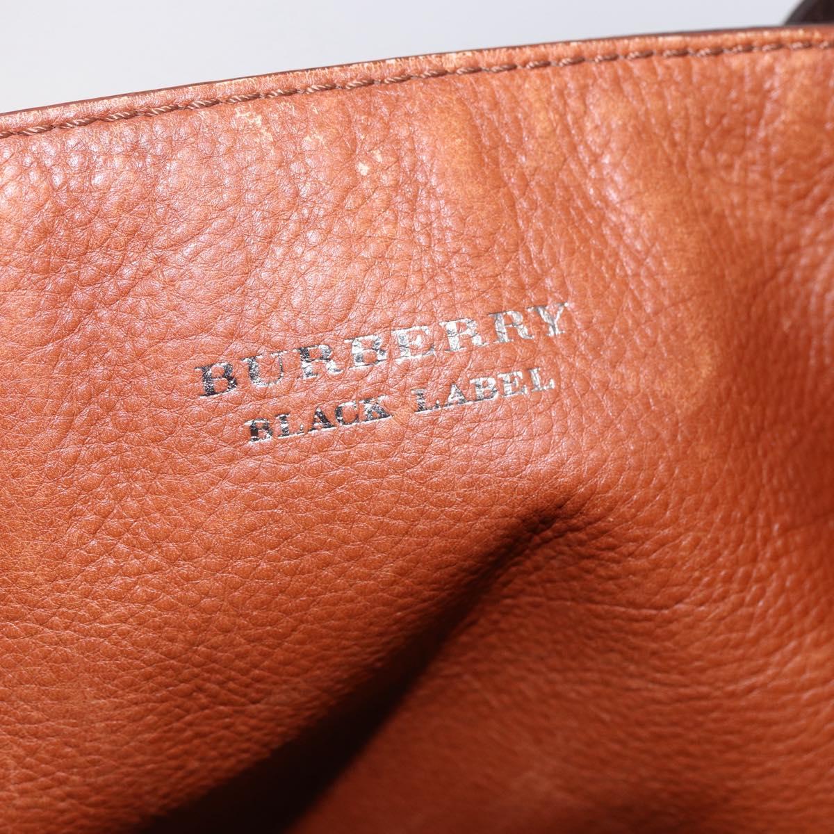 BURBERRY Black Label Tote Bag Leather Brown Silver Auth bs30984