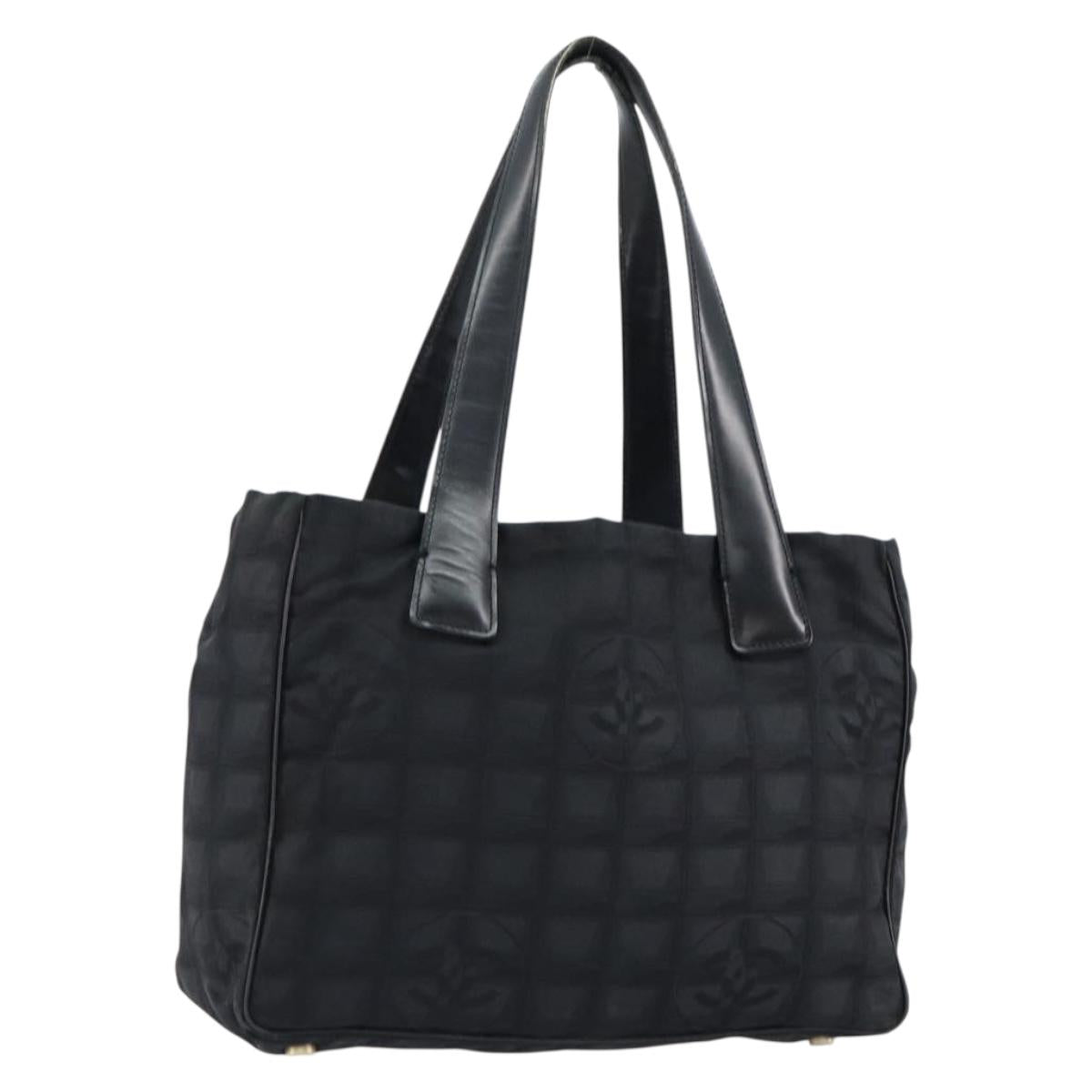 CHANEL New Travel Line Tote Bag Nylon Black gold CC Auth bs30985