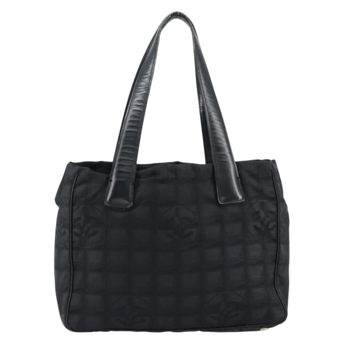 CHANEL New Travel Line Tote Bag Nylon Black gold CC Auth bs30985