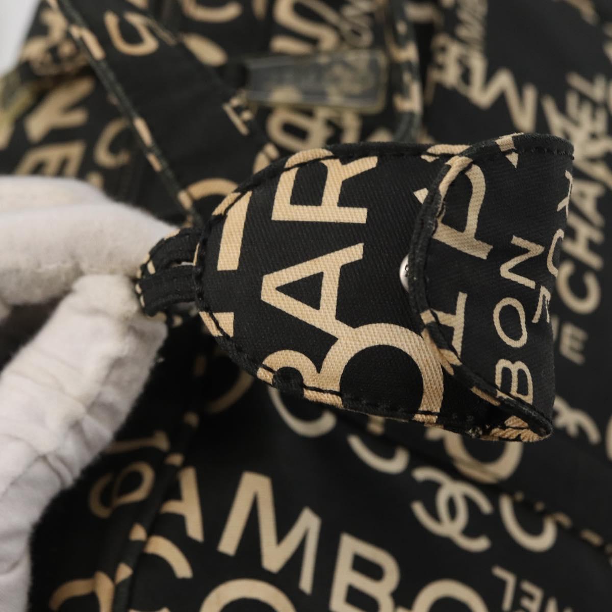 CHANEL Bysy Line Boston Bag Canvas Black CC Auth bs30986