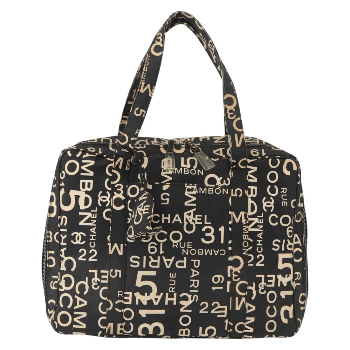 CHANEL Bysy Line Boston Bag Canvas Black CC Auth bs30986
