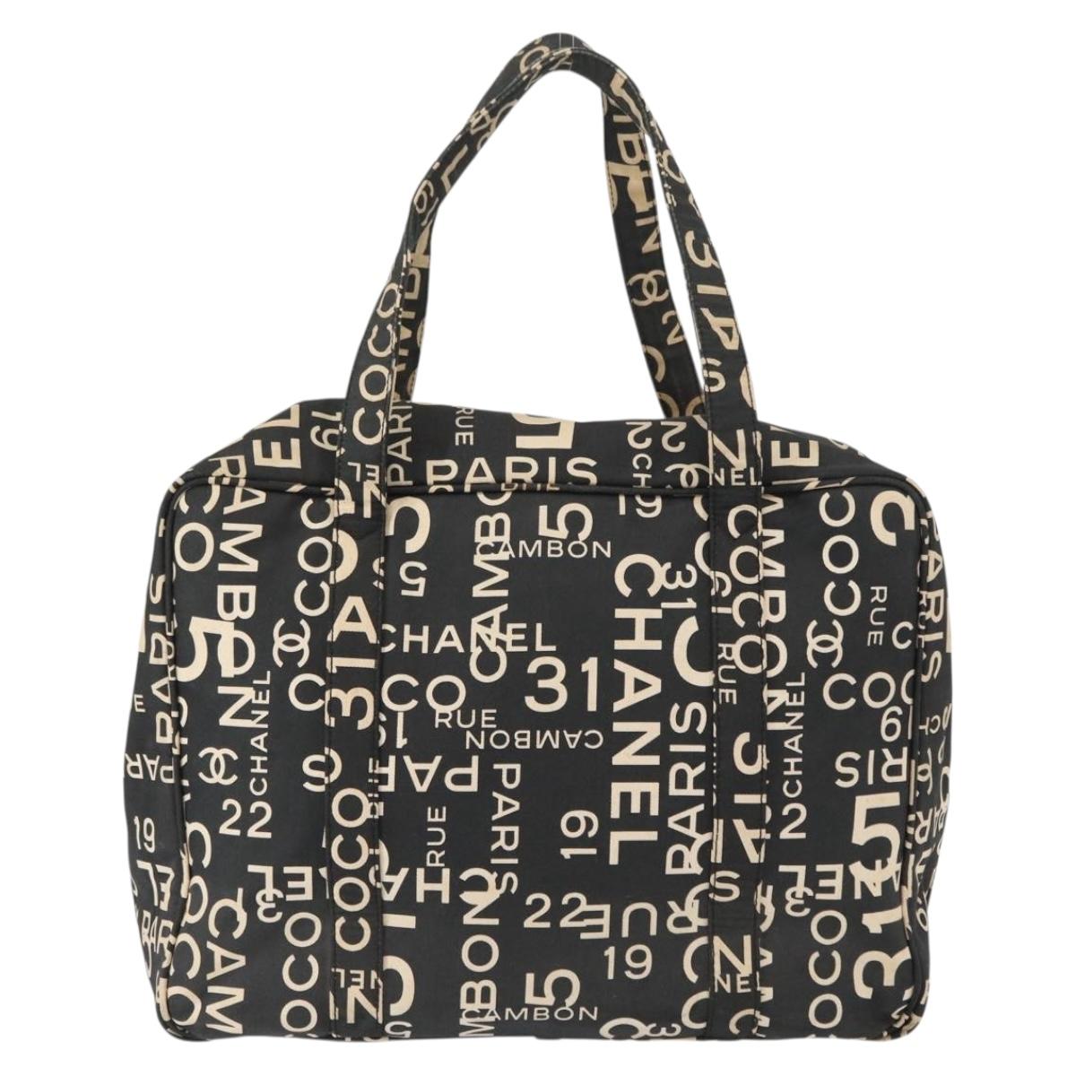 CHANEL Bysy Line Boston Bag Canvas Black CC Auth bs30986