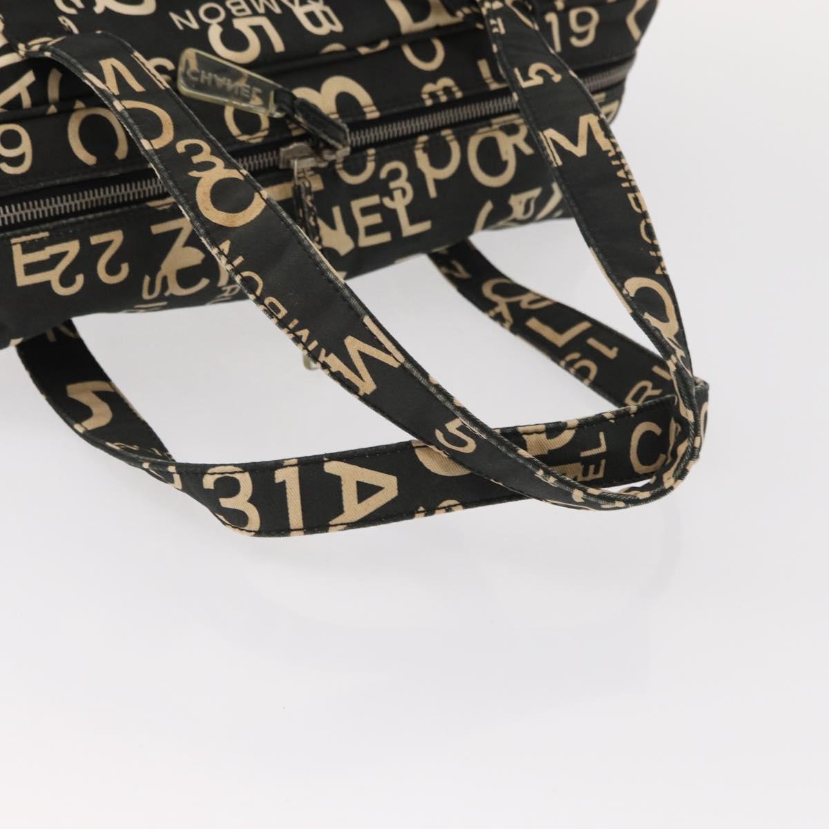 CHANEL Bysy Line Boston Bag Canvas Black CC Auth bs30986