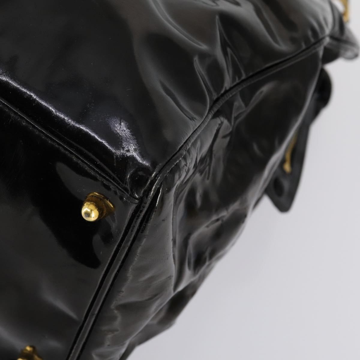 CHANEL Shoulder Bag Enamel Black Gold CC Auth bs30987