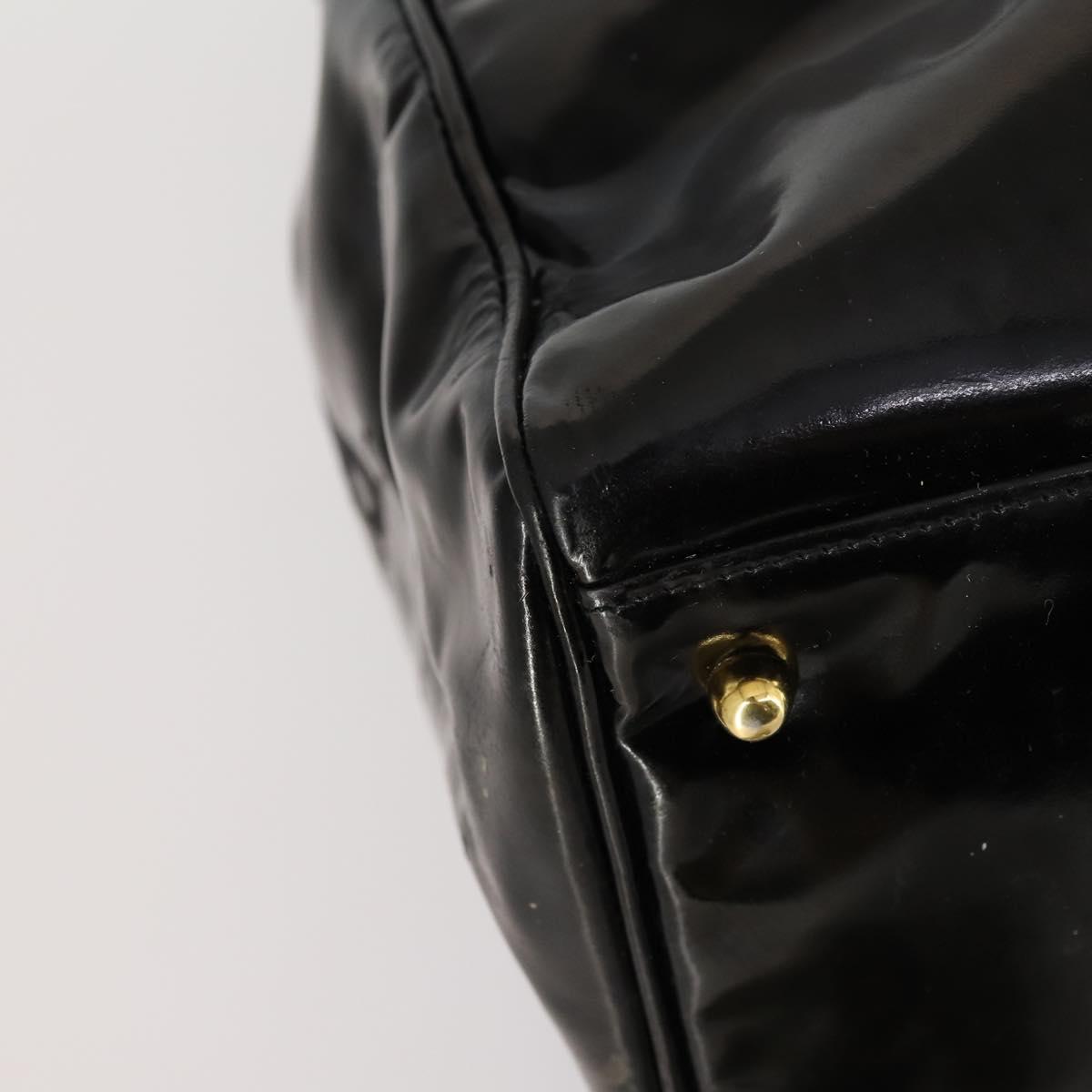 CHANEL Shoulder Bag Enamel Black Gold CC Auth bs30987