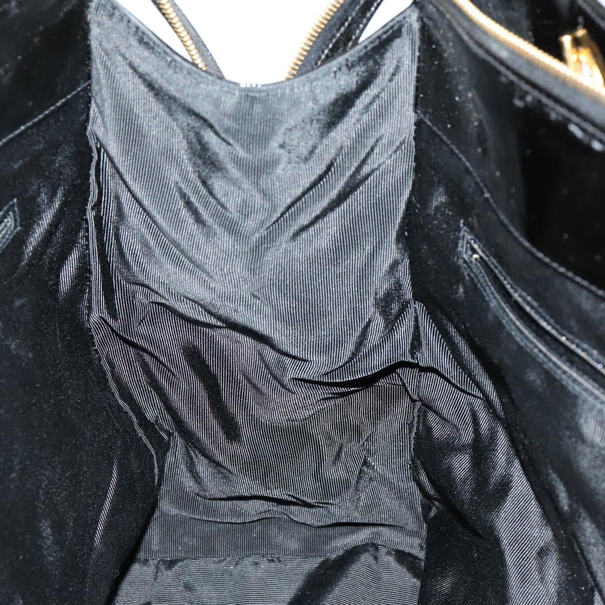 CHANEL Shoulder Bag Enamel Black Gold CC Auth bs30987