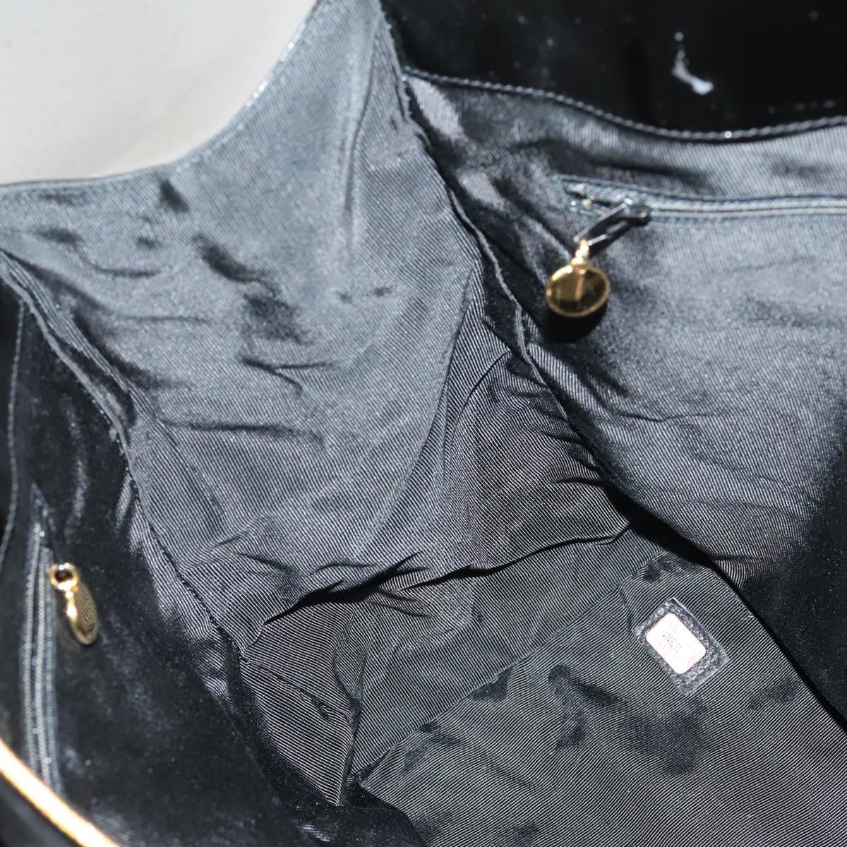 CHANEL Shoulder Bag Enamel Black Gold CC Auth bs30987