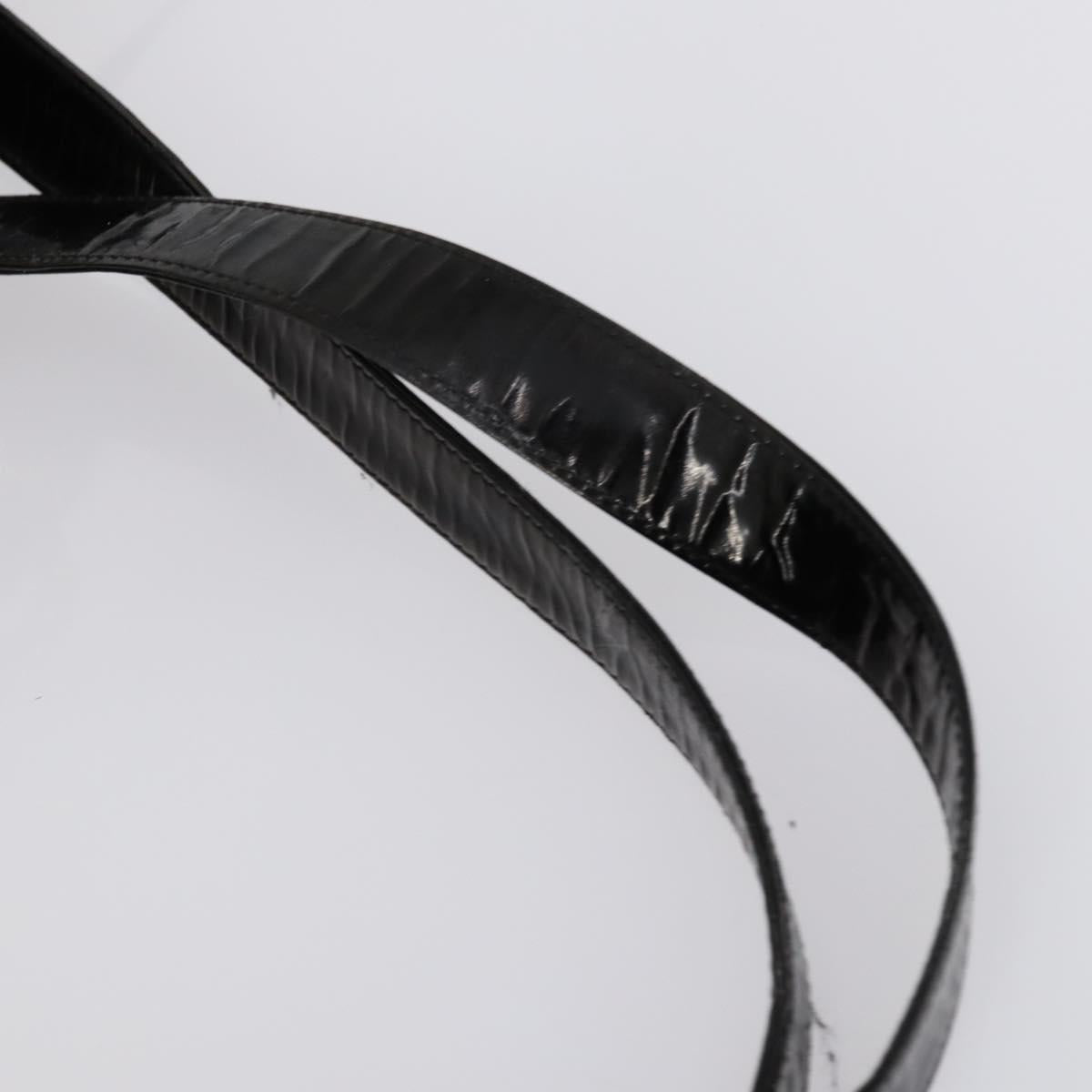 CHANEL Shoulder Bag Enamel Black Gold CC Auth bs30987