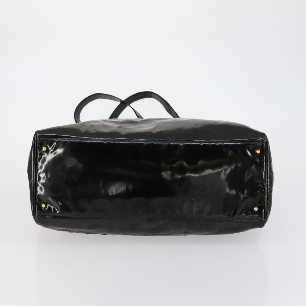 CHANEL Shoulder Bag Enamel Black Gold CC Auth bs30987