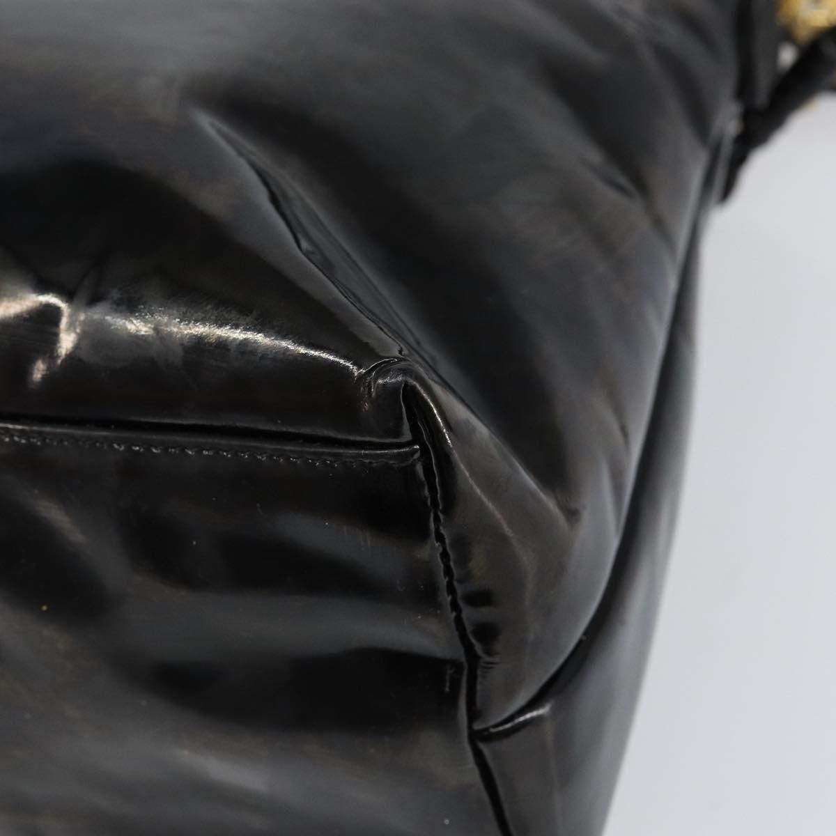 CHANEL Shoulder Bag Enamel Black Gold CC Auth bs30988