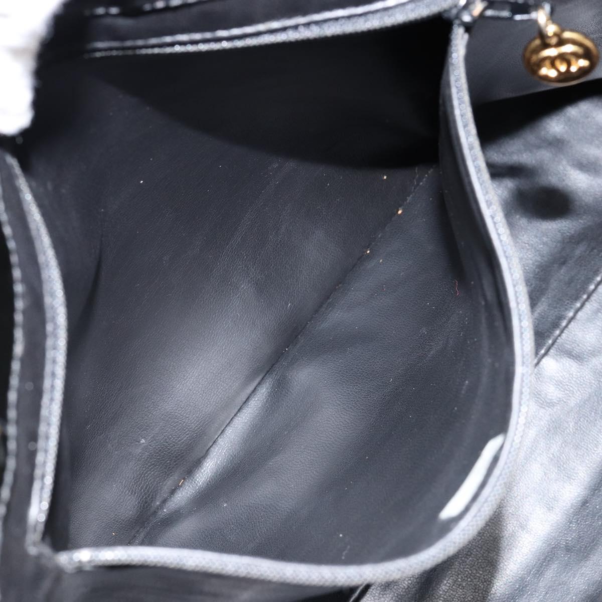 CHANEL Shoulder Bag Enamel Black Gold CC Auth bs30988