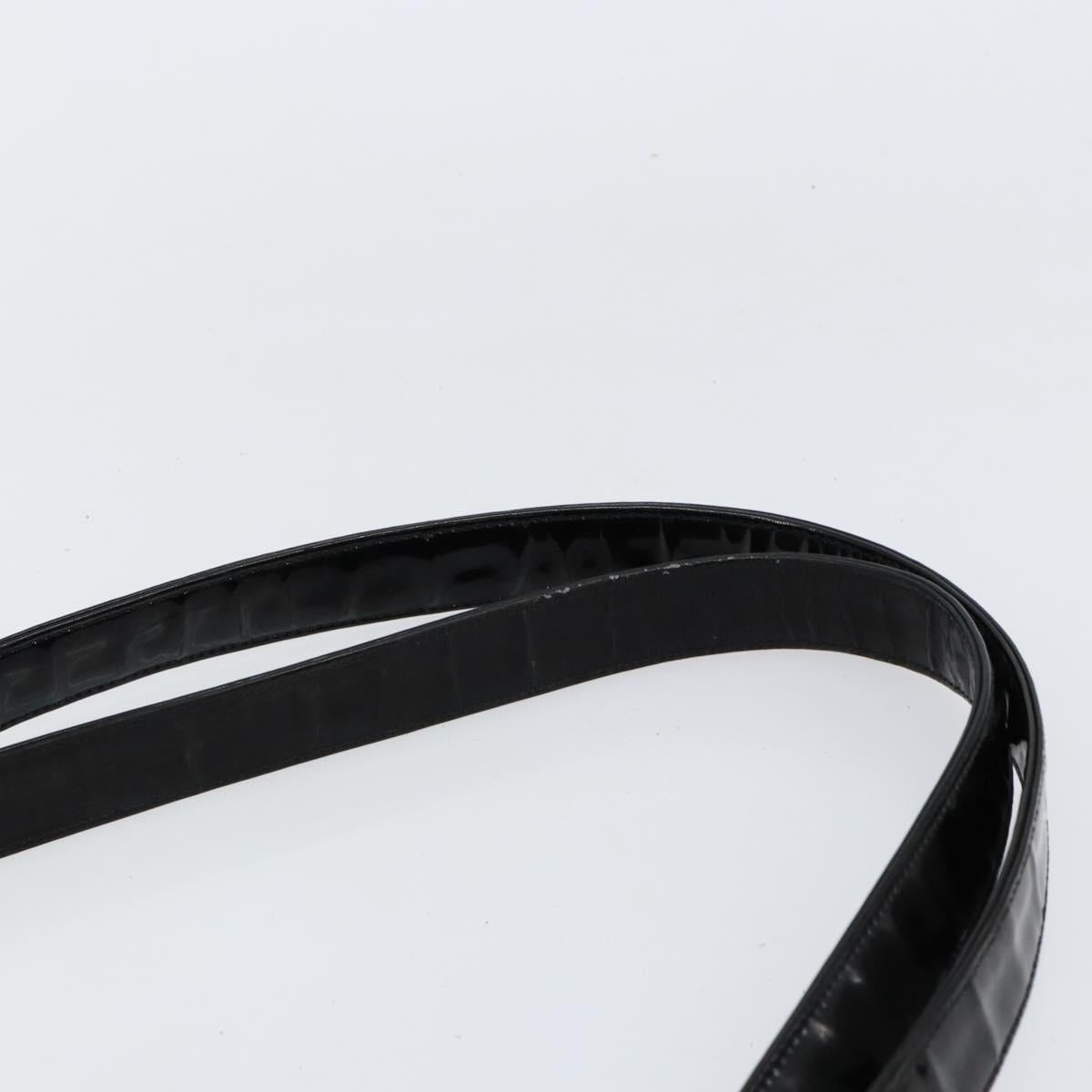 CHANEL Shoulder Bag Enamel Black Gold CC Auth bs30988