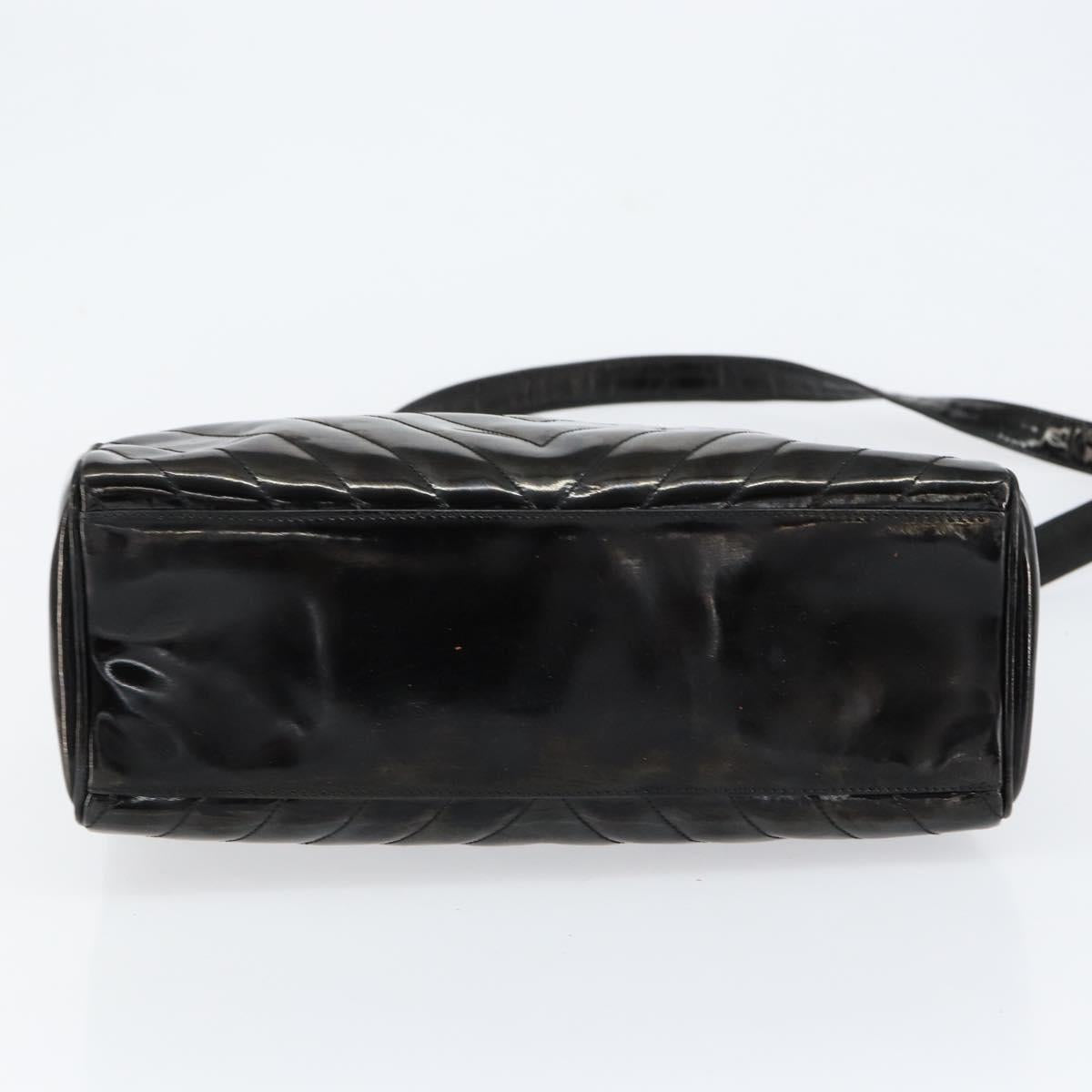 CHANEL V Stitch Hand Bag Enamel 2way Black Gold CC Auth bs30989