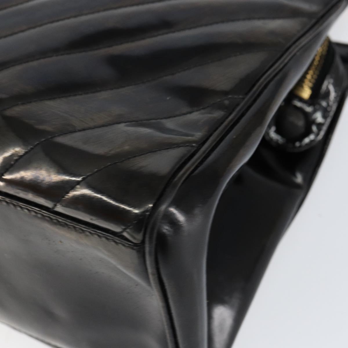 CHANEL V Stitch Hand Bag Enamel 2way Black Gold CC Auth bs30989